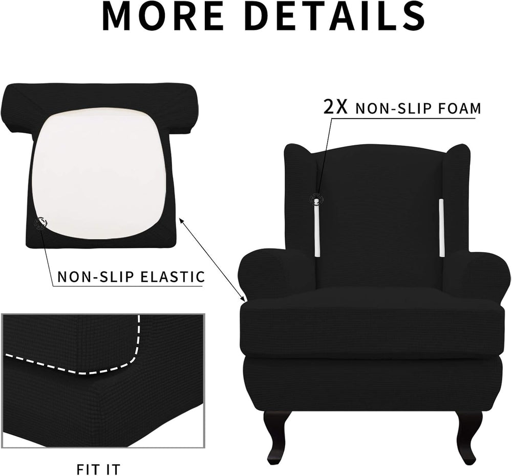 Easy-Going 2-Piece Stretch Wingback Chair Sofa Slipcover Black