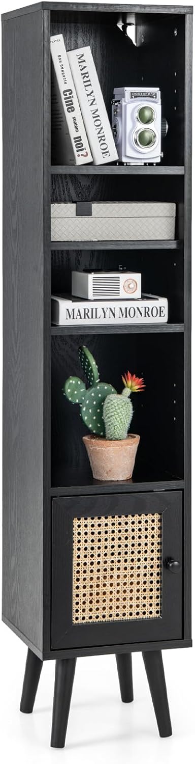 Giantex 4-Tier Bookcase with Door, 54" Freestanding Slim Narrow Book Cab...