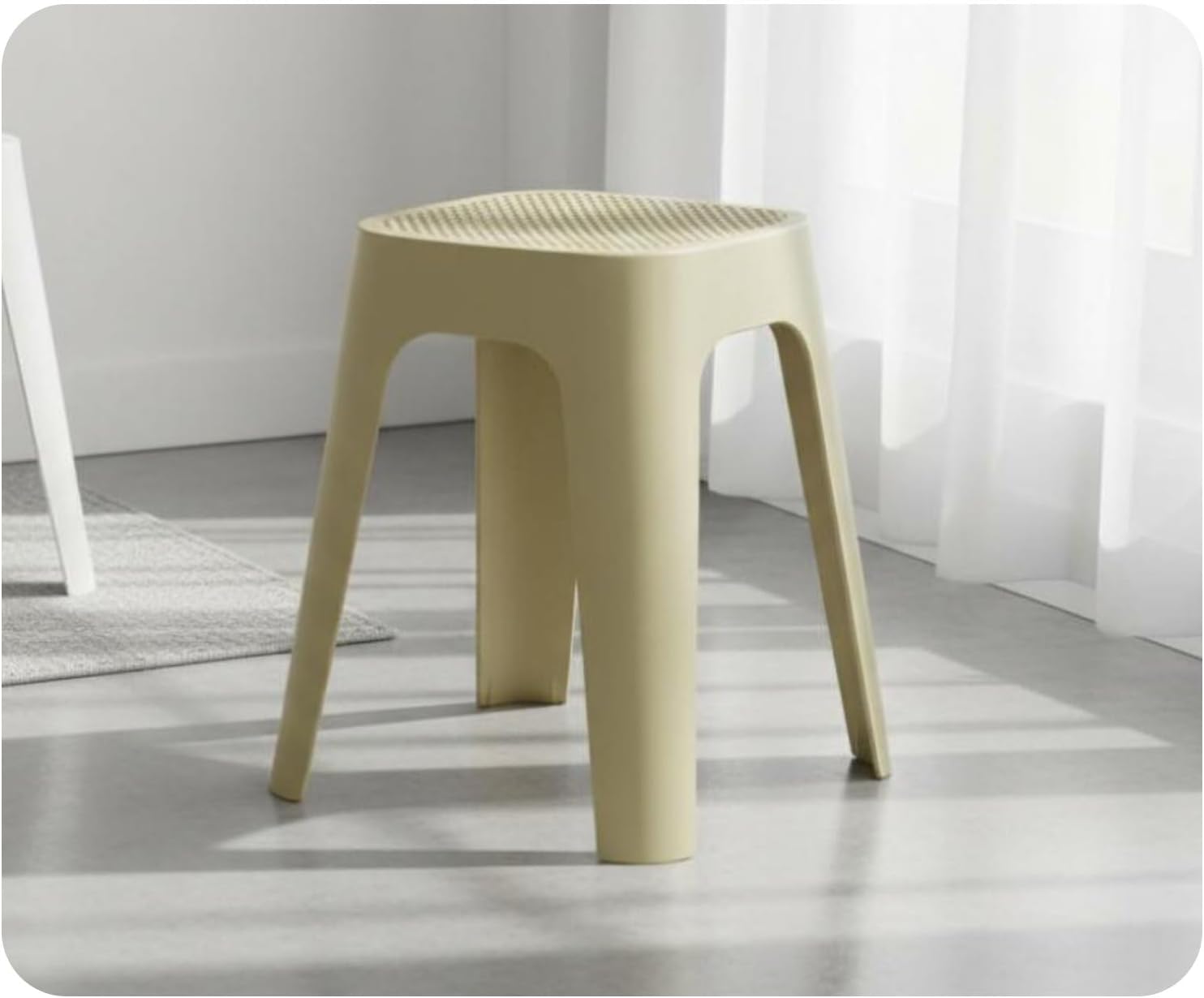 Stool Square Stool Stackable Household Stool Dining Chair with Minimalist PP Build and Secure Anti Slip Pads Suitable for Living Areas Dining Rooms, Milk Tea