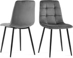 3 Piece Dining Table Set for Small Spaces - Round Kitchen Table Chairs Set of 2 with Gray Velvet Upholstered Chairs -Space Saving Dinette for Kitchen, Dining Room