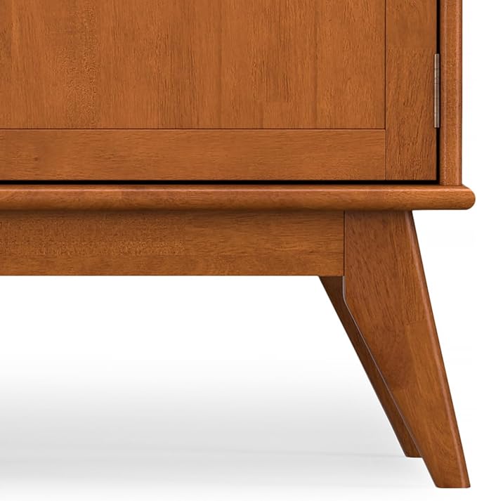 SIMPLIHOME Draper TV Stand - 72 inch Wide Solid Wood Media Console in Teak Brown, Mid Century Modern Entertainment Center for Living Room for TVs up to 80 Inches with Cabinets and Cable Management