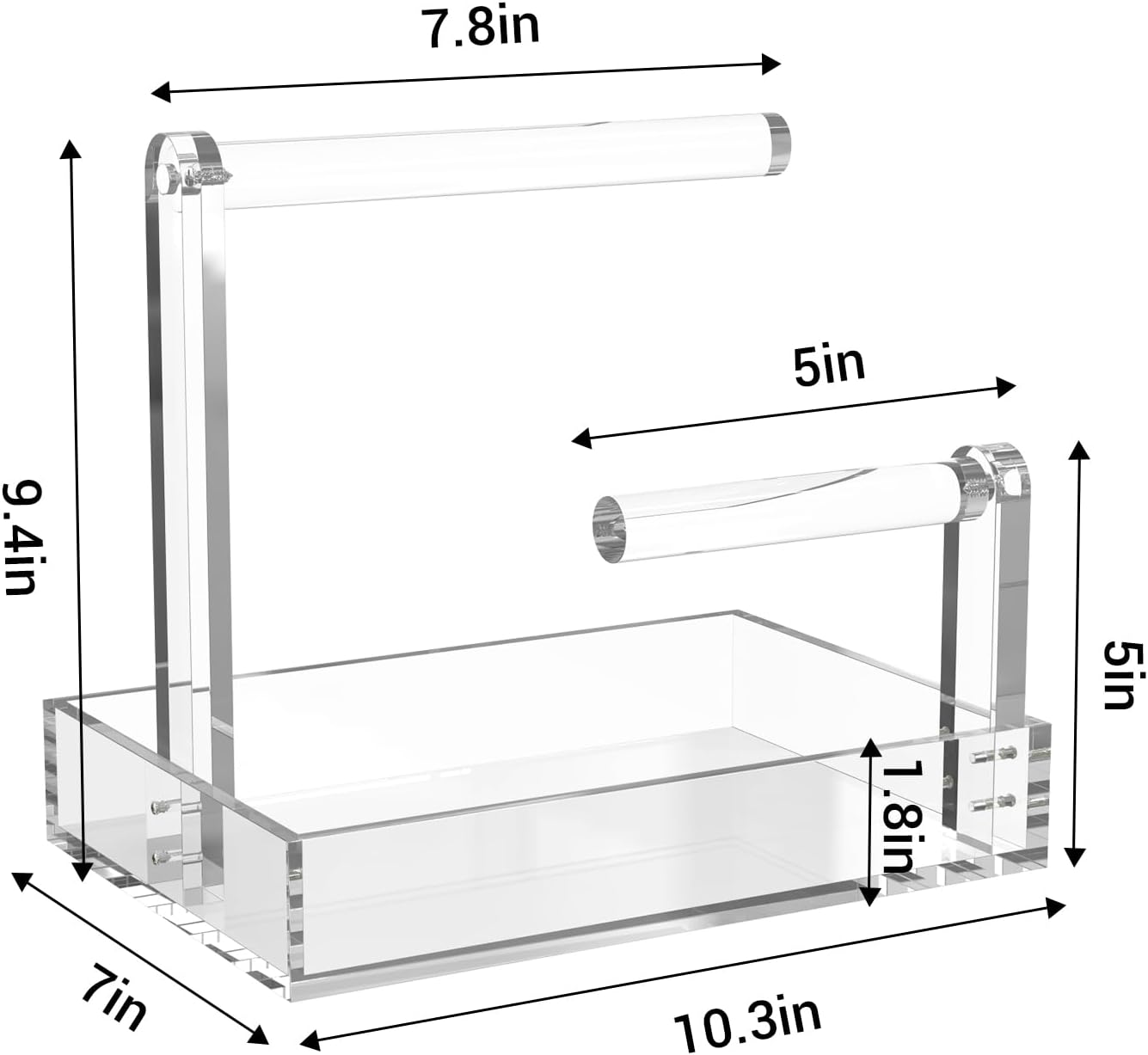 LUGUNU 2-Tier Bracelet Holder & Necklace Display Stand with Removable Trays, Acrylic Jewelry Organizers and Storage Box for Earrings, Rings, Watches, Vanity Tray for Dresser Countertop