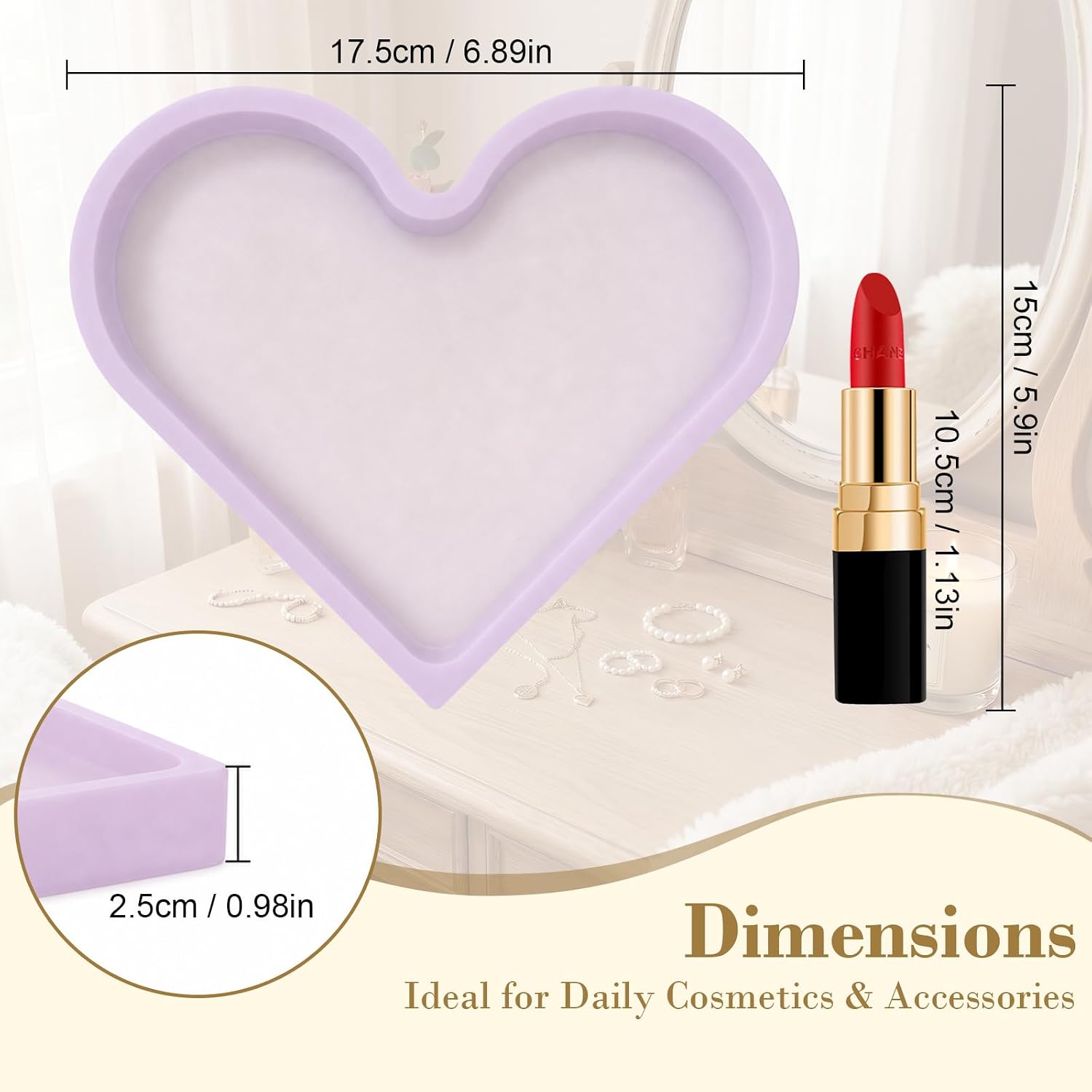 Cute Heart Silicone Jewelry Dish, Soft Ring Holder Tray, Small Trinket Bowl for Keys Earrings Necklace, Aesthetic Home Decoration Gift for Women Girls Mom Best Friend, Purple