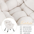 Furlide Lazy Chair with Ottoman, Soft Comfy Chair for Bedroom, Beige | Accent Lounge Chair with folding Foot Stool, Removable Washable Cover and Side Pocket for Reading, Relaxing in Living Room