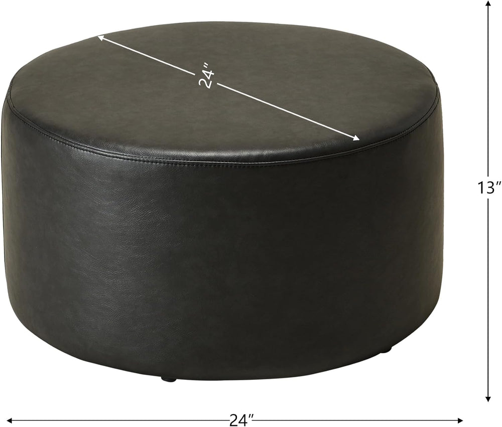 KINWELL Modern Faux Leather Round Upholstered Ottoman, Multi-Functional Sofa ...
