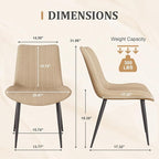 Dining Chairs Set of 4, Leather Modern Kitchen & Dining Room Chairs, Comfortable Upholstered Kitchen Chairs with Metal Legs Armless Side Chairs for Living Room Bedroom Restaurant Cafe, Khaki