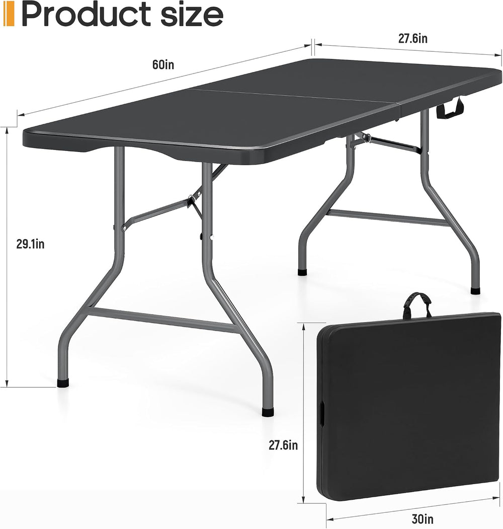 5ft Folding Table Heavy Duty 350 LBS Capacity Foldable Table with 18% Thicker...