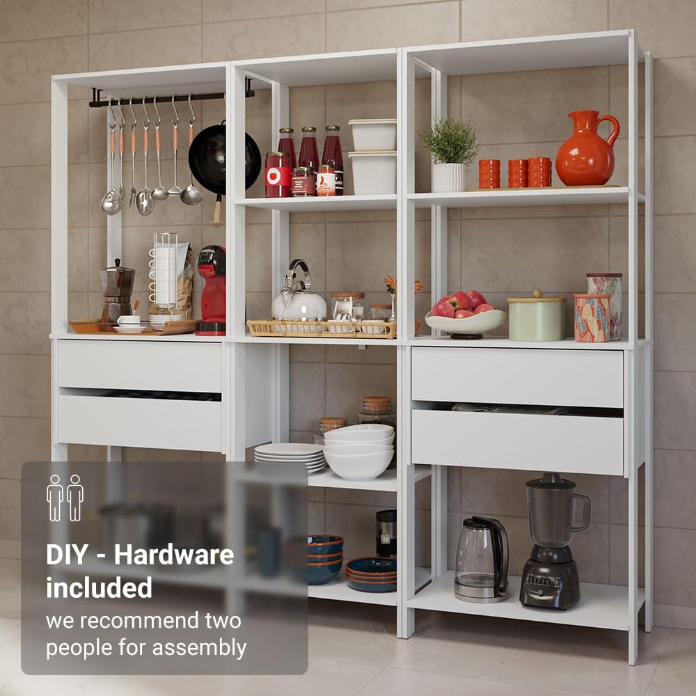 Madesa Kitchen Pantry Storage Rack with 4 Drawers, Open Shelves and Hanging S...