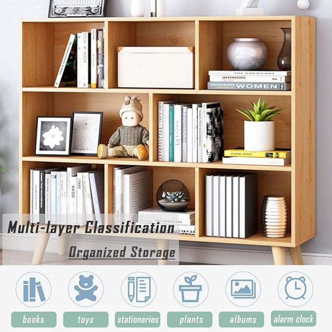 IOTXY Wooden Open Shelf Bookcase - 3-Tier Floor Standing Display Cabinet Rack...