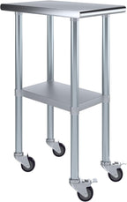 AmGood 24" x 15" Stainless Steel Work Table with Casters | Heavy Duty Metal Utility Table On Wheels | Kitchen Island Cart