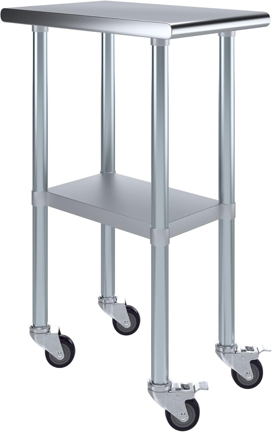 AmGood 24" x 15" Stainless Steel Work Table with Casters | Heavy Duty Metal Utility Table On Wheels | Kitchen Island Cart