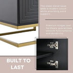 Ball & Cast Modern TV Stand with Storage Cabinets for TVs up to 80", Luxury Media Console w/Metal Legs & Gold Handles,Geometric Lines & Adjustable Shelf,Entertainment Center for Living Room,Black