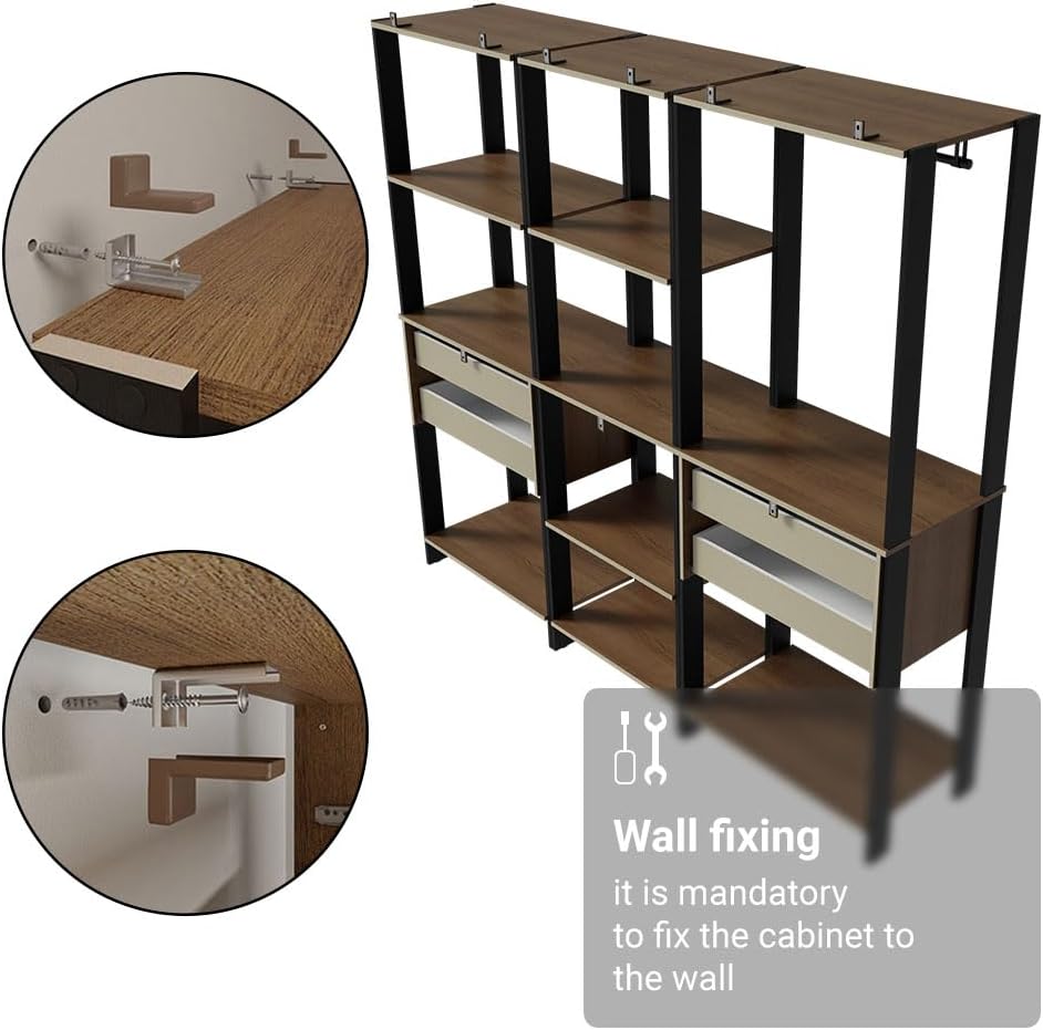 Madesa Kitchen Pantry Storage Rack with 4 Drawers, Open Shelves and Hanging S...