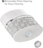 Creative Scents Mirror Damask Bathroom Accessory Set Complete - Decorative 4 Piece White and Gray Bathroom Set Includes: Soap Dispenser, Soap Dish, Toothbrush Holder and Tumbler