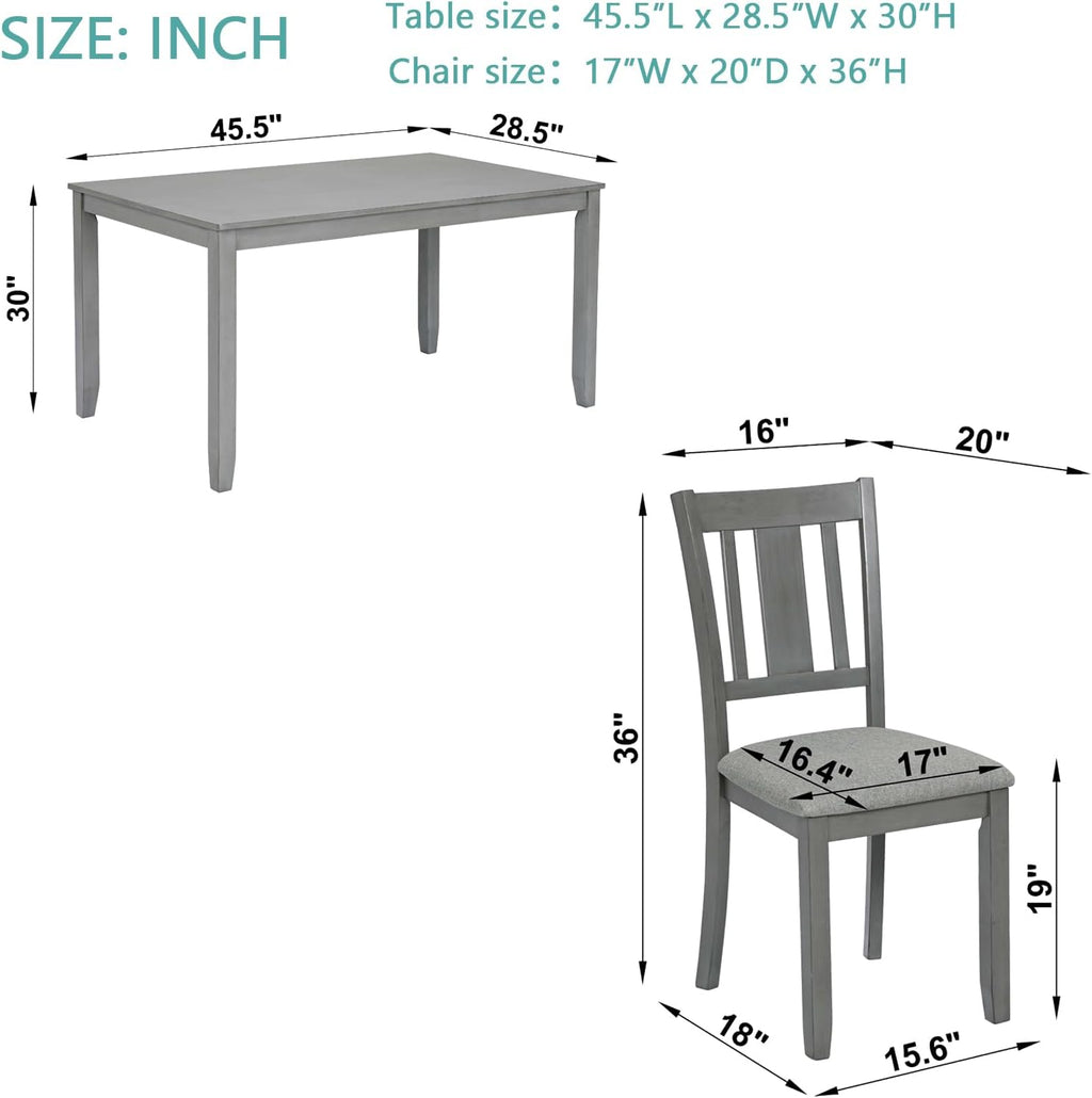 LUMISOL 5-Piece Modern Dining Set, Rectangular Wooden Kitchen Table with 4 Upholstered Chairs for Kitchen, Dining Room, Living Room, Grey