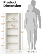 Casaottima 5-Tier Open Bookshelf and Bookcase, Floor Standing Display Storage Shelves for Living Room, Tall Book Shelf for Bedroom, Home Office, Dining Room, White