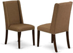 East West Furniture DLFL5-MAH-18 5 Piece Kitchen Table Set for 4 Includes a Round Dining Room Table with Dropleaf and 4 Brown Linen Linen Fabric Parson Dining Chairs, 42x42 Inch, Mahogany