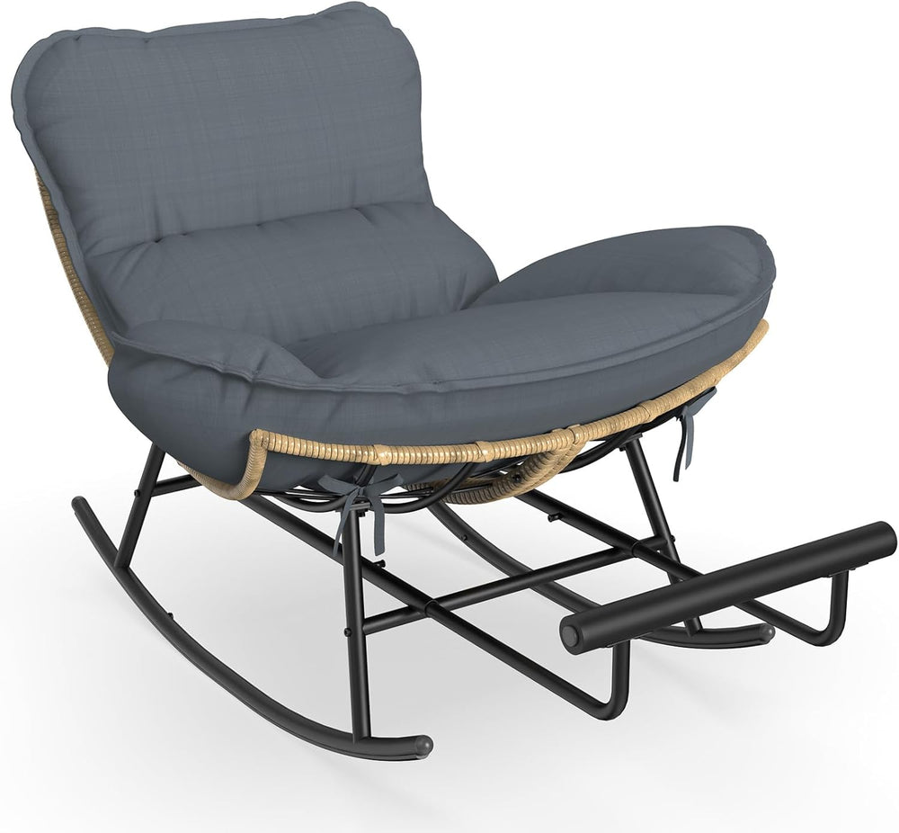 ZENPETIO Papasan Rocking Chair - 500LBS Oversized Rocer with Footrest | Outdo...