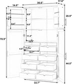 Tall 4 Doors Kitchen Pantry Cabinet with 8 Pull-Out Trays, Freestanding Pantry Storage Cabinet with 2 Door Shelves and Adjustable Shelf for Kitchen, Dining Room (Blue)