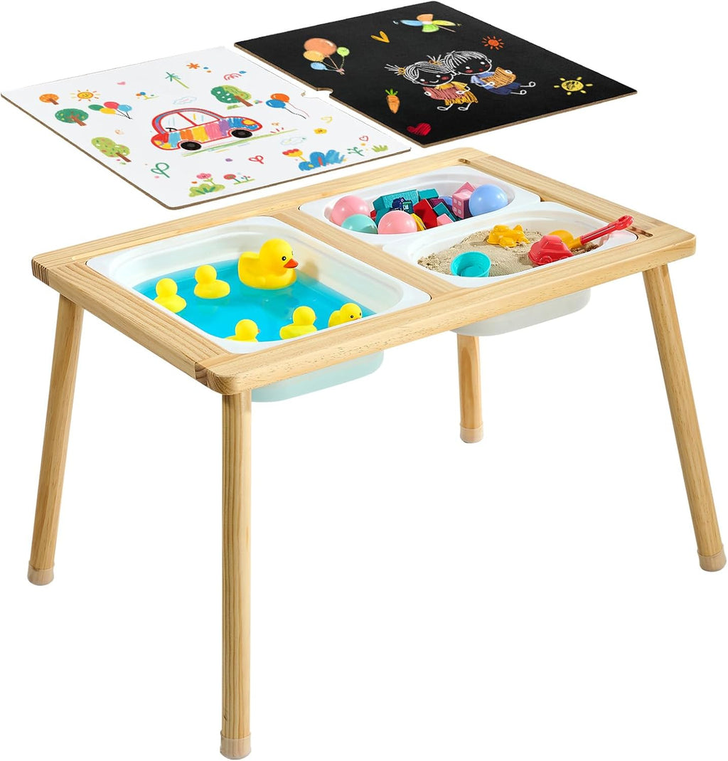 VEVOR Sensory Table for Toddlers, Wooden Kids Activity Table with Reversible Double-Sided Board, Storage Bins, and Non-Slip Feet, for Boys and Girls Playing Sand and Water, Drawing, Studying, Dining