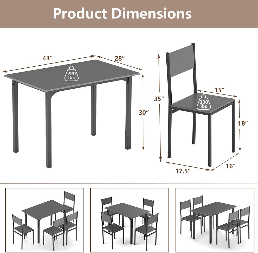 GOFLAME 5-Piece Dining Table Set, Industrial Kitchen Table and Chairs for 4 w...