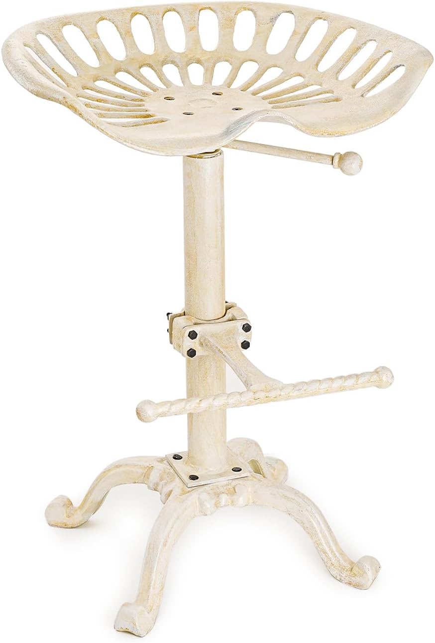 Sungmor Tractor Seat Bar Stools, Antique White Swivel Farmhouse Bar Chair