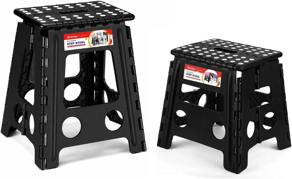 ACSTEP 16 and 13 Inch Folding Step Stool 2-Piece Set, 400/300 LB Capacity Pla...