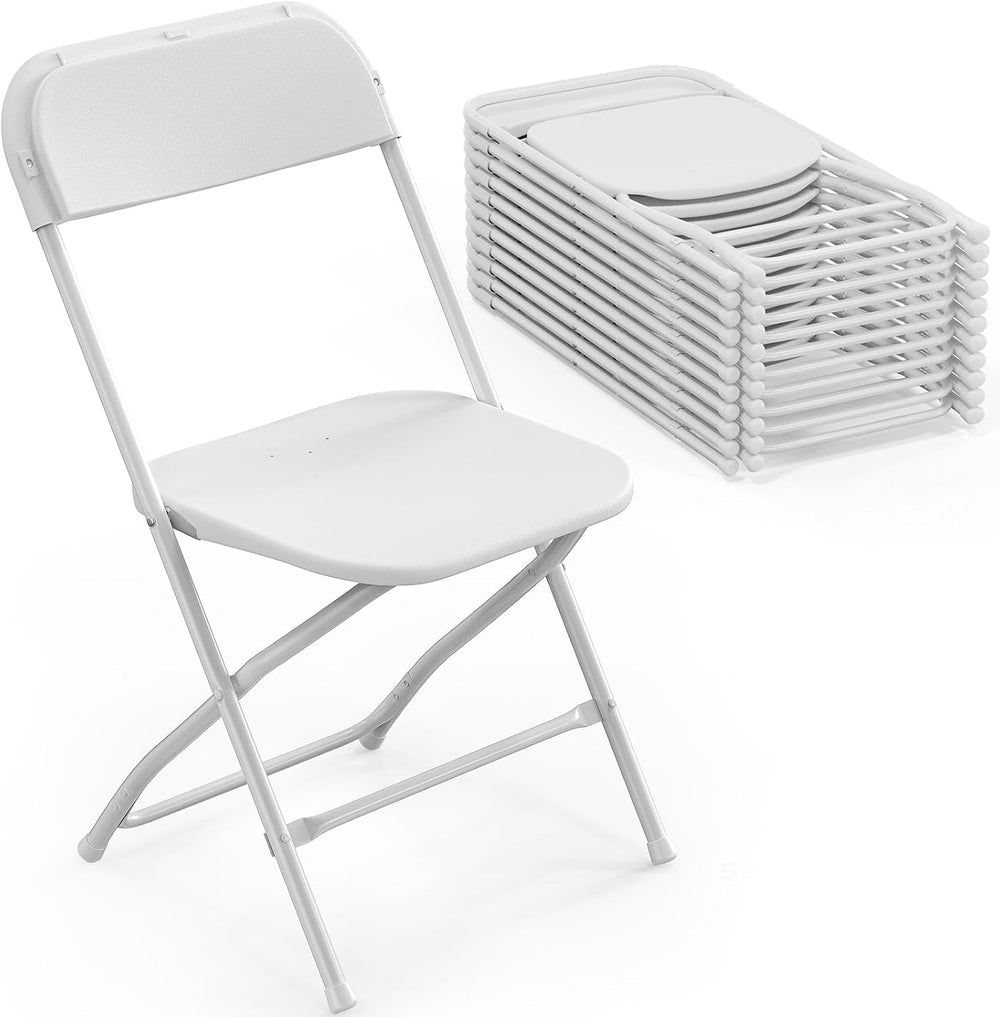 Bonnlo Folding Chairs Set of 12, White Plastic Chair Sturdy Seat with Metal F...
