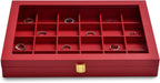 Oirlv Luxury Leather 24 Grid Jewelry Tray with Transparent Lid Earrings Rings Organizer Box Stackable Jewelry Box Drawer Inserts Women Gift