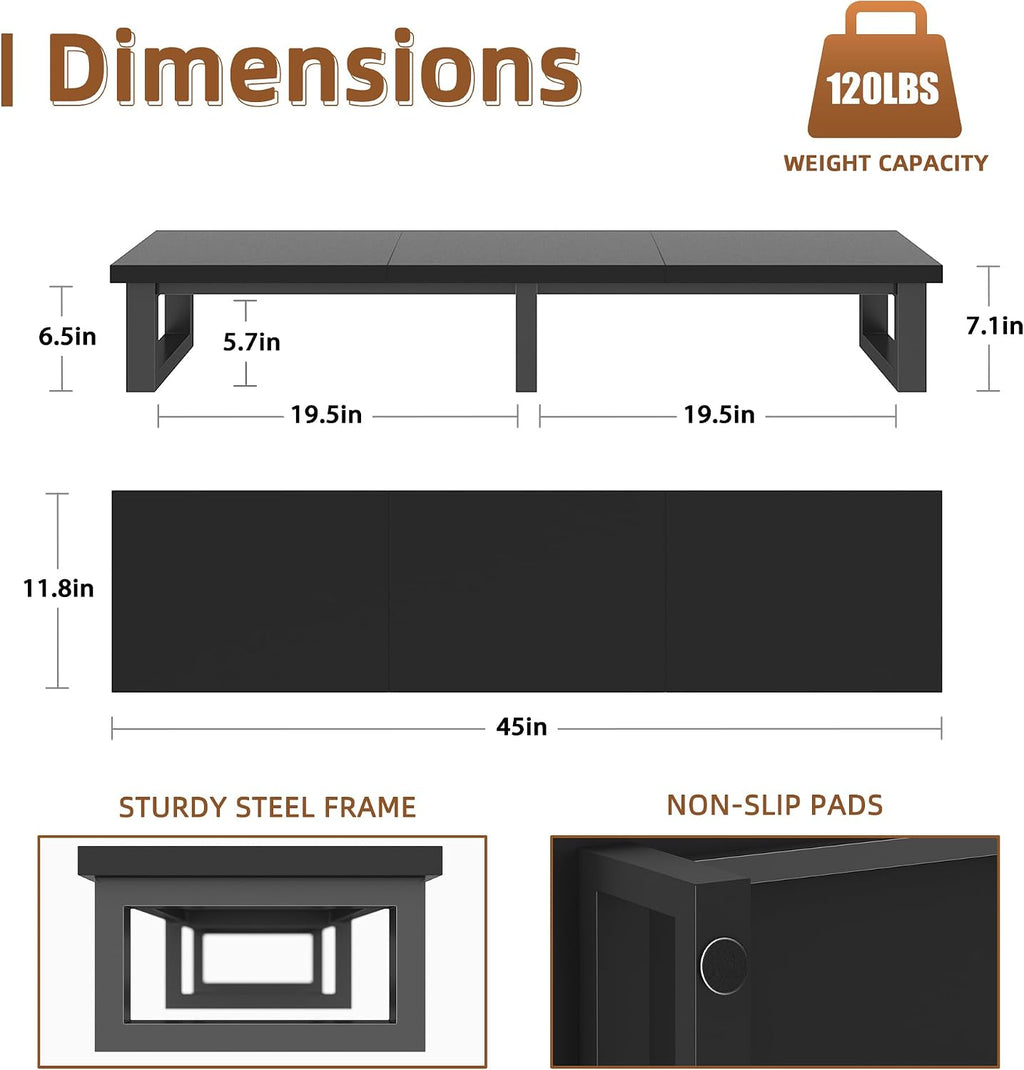 YAOHUOO 45" Large TV Riser for 32-60 inch TV, TV Riser Stand Shelf,Black | Steel Legs,Tabletop TV Stand Riser for Home Office,Fit TV/Monitor/Laptop/Soundbar,7.1"Height,Holds up to 120lbs