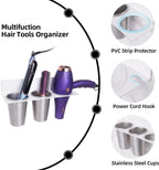 Hair Tool Organizer, Hair Dryer Holder wtih 2 Cups, Hot Tool Organizer Wall Mount for Bathroom Hair Dryer and Straightener for Styling Accessories, Flat Iron, Blow Dryer PTALSEAW