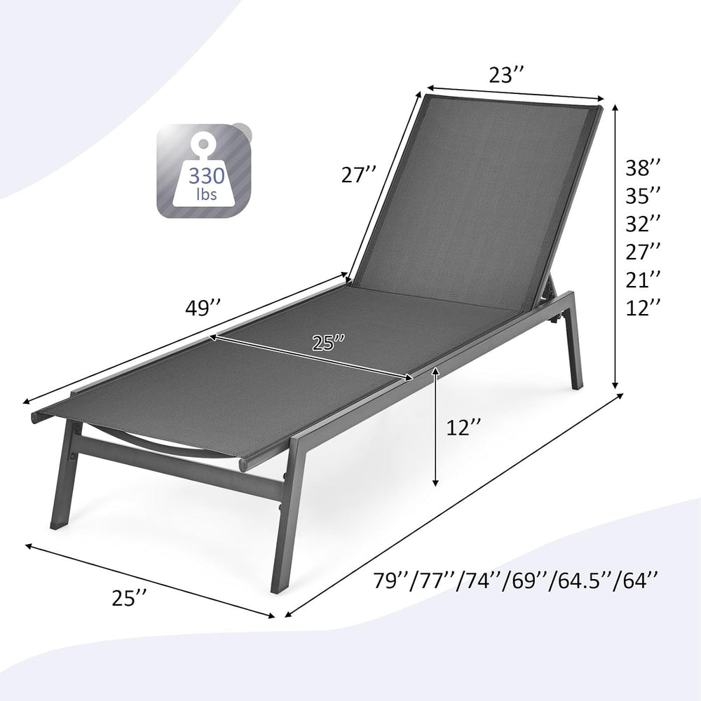 Tangkula Outdoor Chaise Lounge Chair Set of 2, 6-Position Adjustable Reclinin...