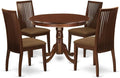 East West Furniture HLIP5-MAH-C 5 Piece Dinette Set for 4 Includes a Round Dining Room Table with Pedestal and 4 Linen Fabric Kitchen Dining Chairs, 42x42 Inch, Mahogany