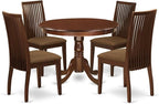 East West Furniture HLIP5-MAH-C 5 Piece Dinette Set for 4 Includes a Round Dining Room Table with Pedestal and 4 Linen Fabric Kitchen Dining Chairs, 42x42 Inch, Mahogany