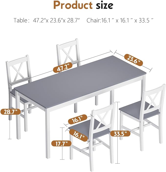SogesHome 47.2'' Dining Table Set with 4 Chairs, 5-Piece Modern Chic Design, Premium Construction, Versatile Functionality, Easy Assembly, Gray and White Finish, Grey