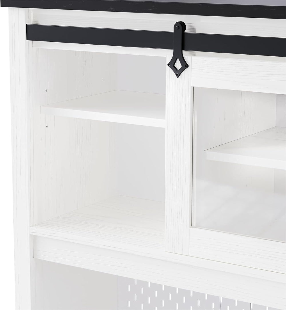 71" Farmhosue Pantry Cabinet with Charging Station, Tall Kitchen Pantry ...