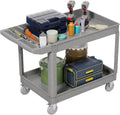2 Tier Plastic Rolling Utility Cart on Wheels, Heavy Duty Tool Cart with Deep Shelves and 360° Swivel Wheels Holds up to 550 lbs, Service Cart for Warehouse,Garage, Cleaning (Gray-L)