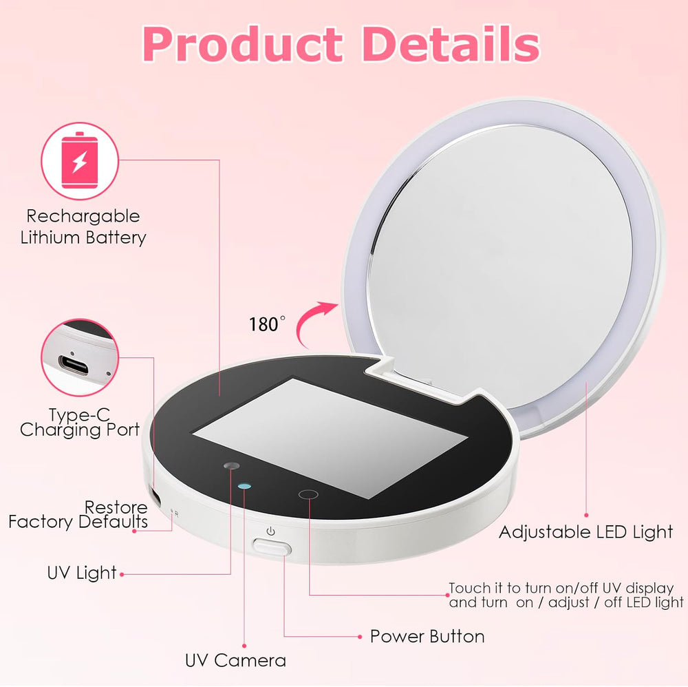UV Camera for Sunscreen Test with 2X Magnifying Vanity Mirror 3.8 Inch