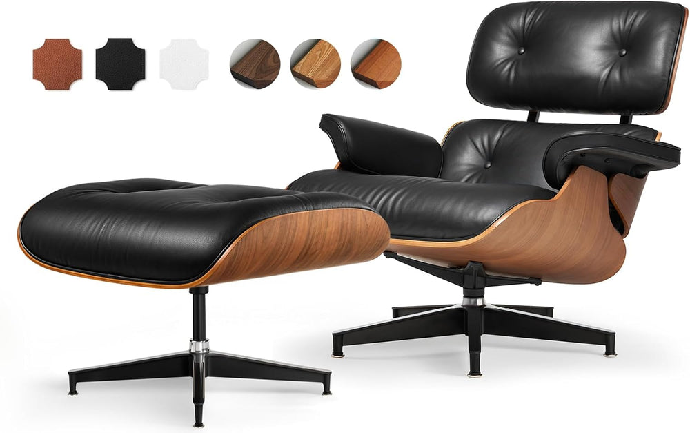 Top Grain Leather, Mid Century Chaise Lounge Chair Indoor, Chair with Ottoman...
