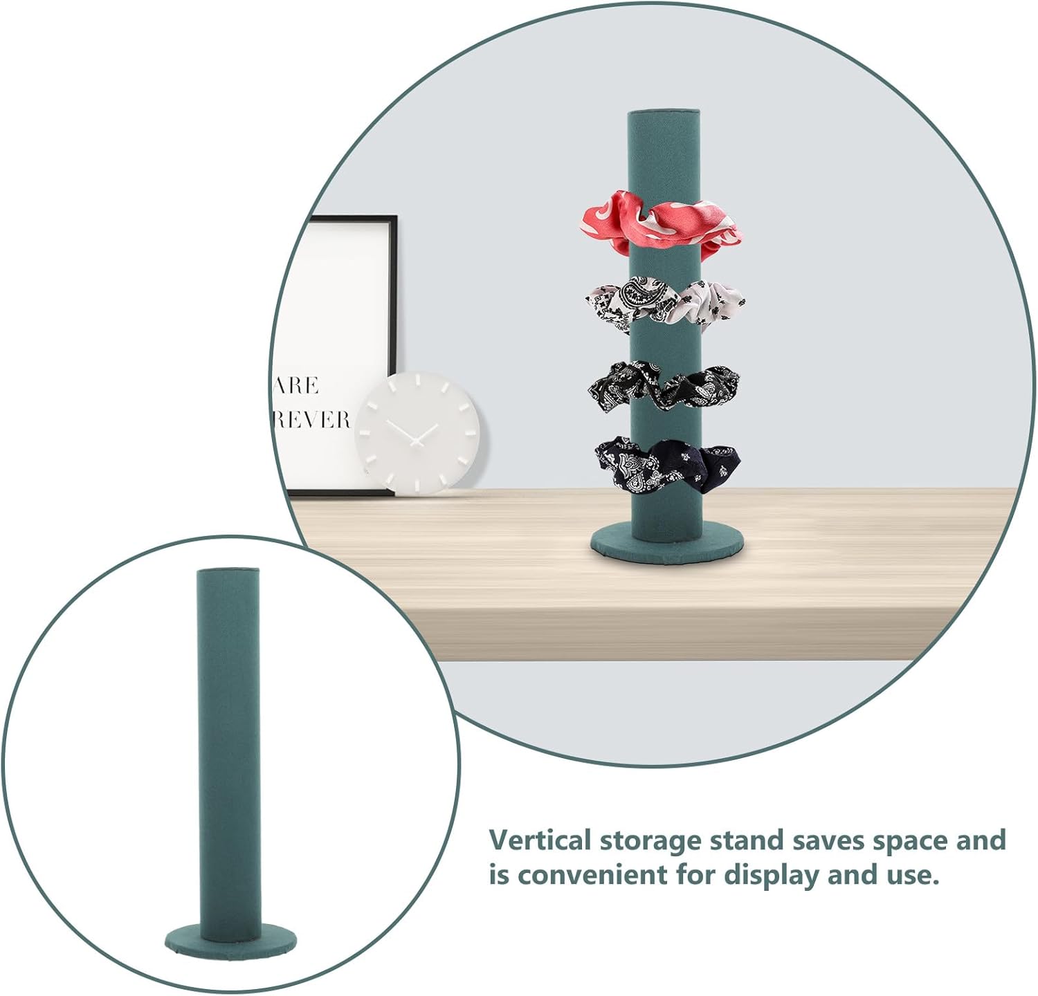 Velvet Vertical Hair Tie Organizer Tower Scrunchie Display Stand for Hair Bands and Jewelry Storage Band Holder Rack for Women Dark Green