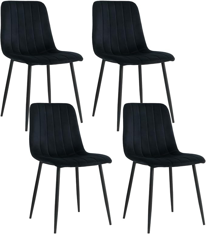 Dining Chairs Set of 4, Modern Kitchen Dining Room Chairs, Ergonomic Velvet Dining Chairs Upholstered Cushion Seat and Sturdy Metal Legs (Black)