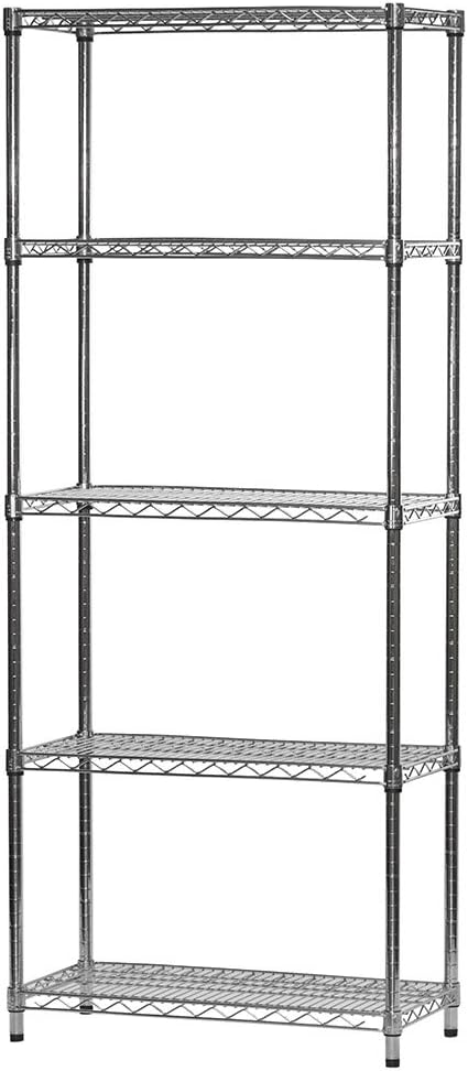 Shelving Inc. 14"d x 30" w x 54" h Chrome Wire Shelving with 5 Tier Shelves, Weight Capacity 800lbs Per Shelf