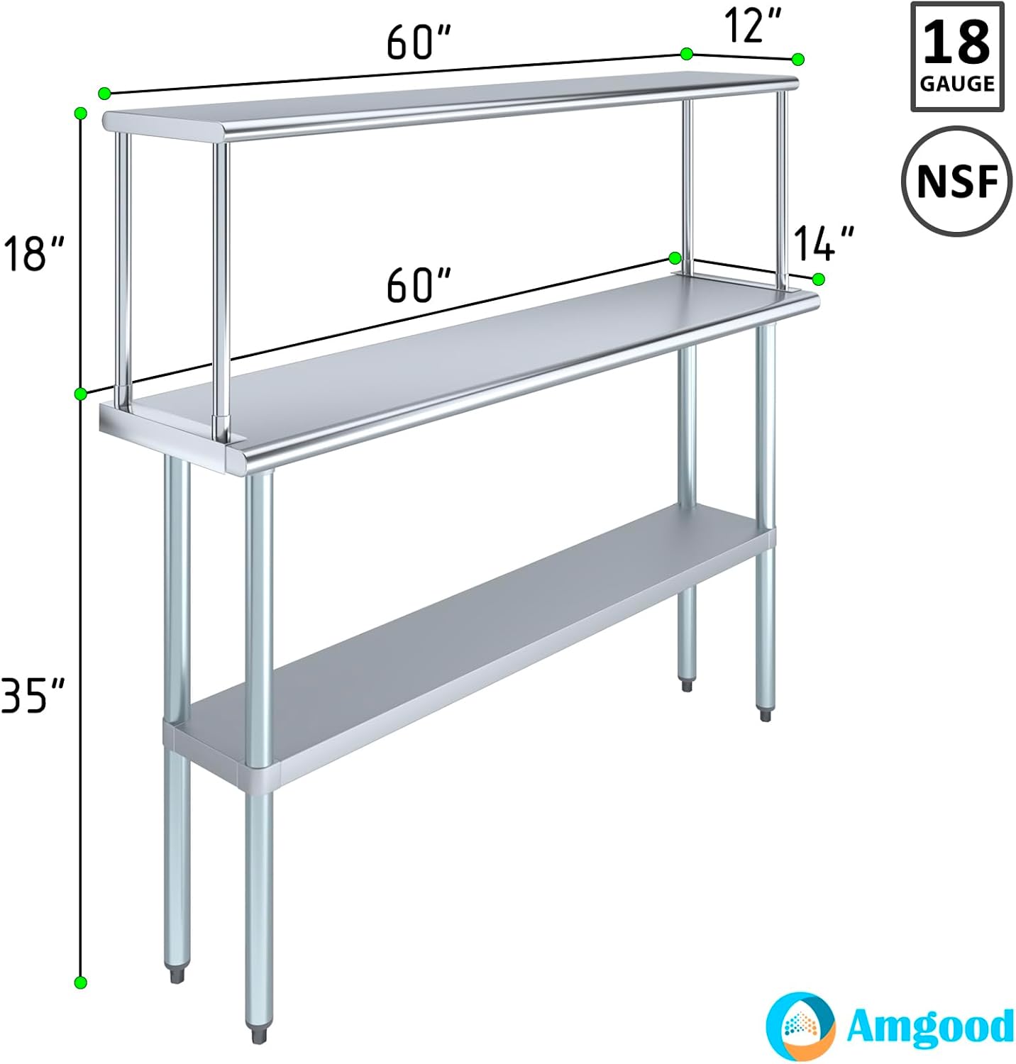 Stainless Steel Work Table with Wide Single Tier Overshelf | Metal Kitchen Prep Table & Shelving Combo (14" x 60" Work Table + 12" Overshelf)