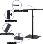 Purse Display Stand T Shaped, Countertop Jewelry/Scarf/Handbag T-Bar Display Stand, Tabletop Double Hook Hanging Stands for Long Necklaces, Metal with Adjustable Height - Black