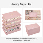 Voova Stackable Jewelry Organizer Tray with Lid, PU Leather Jewelry Storage Holder for Drawer Inserts, Jewellery Display Box Case for Earring Necklace Ring Watch Bracelet (Set of 4, Rose Gold)
