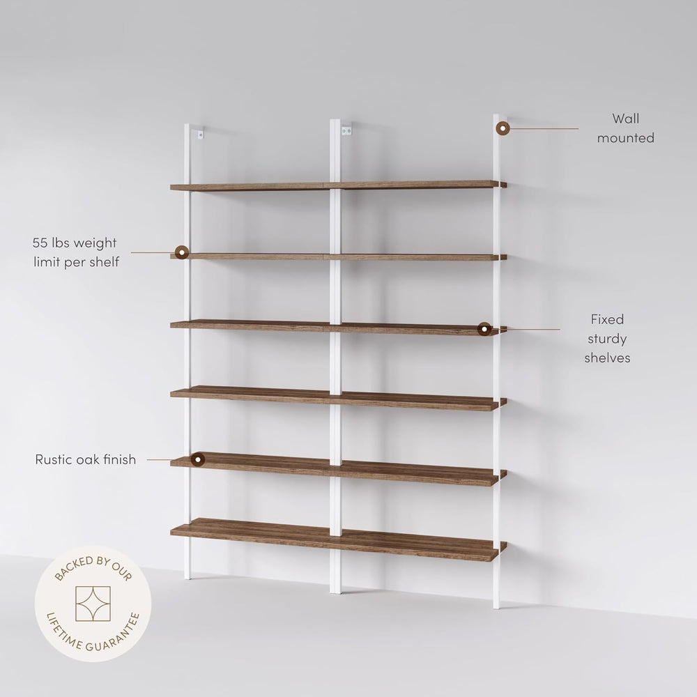 Nathan James Theo 6-Shelf Tall Bookcase, Wall Mount Bookshelf with Natural Wo...