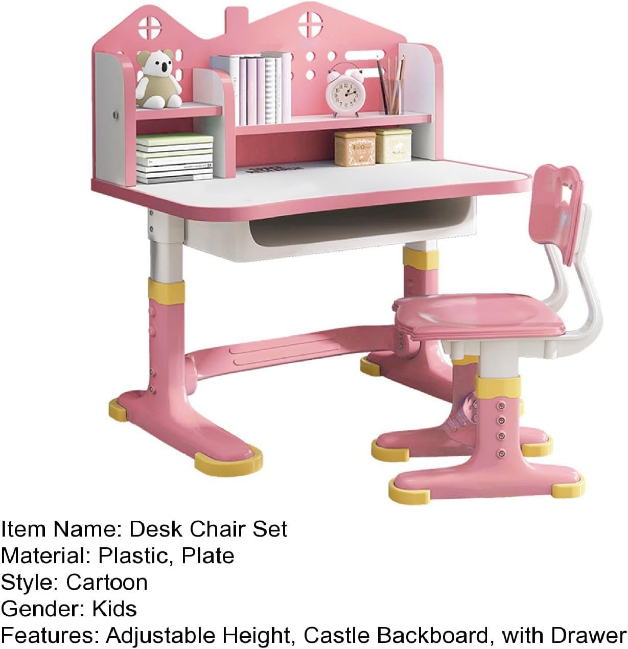 Kids Functional Desk and Chair Set, Study Desk with Chair, Height Adjustable Children School Desk with Storage Drawer for Boys Girls Pink
