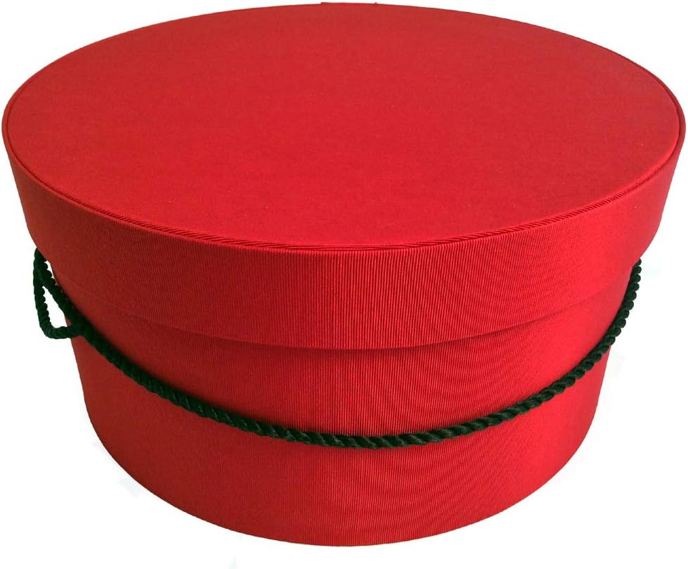 Sarah's Hat Boxes Classic Red Hat Box – 8.75" x 4.5" (Dia. x Ht.) Handmade in USA – Odorless Non-Toxic Adhesive, Cording Handle – Premium Storage for Hats & Accessories