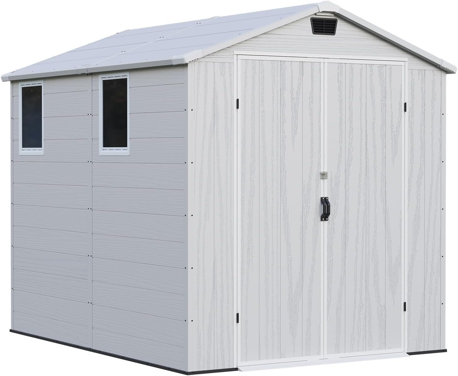 Patiowell 6x8 FT Outdoor Storage Shed with Floor, Resin Garden Tool Shed with Lockable Door & Windows, Weather-Resistant for Lawn Mower, Patio Furniture, Backyard Storage (Light Gray)