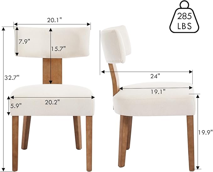 Modern Dining Chairs Set of 6, Upholstered Kitchen Chair with Curved Back, Farmhouse Linen Fabric Dining Room Chairs Modern Wood Chairs for Living Room/Home Office/Reception, Beige